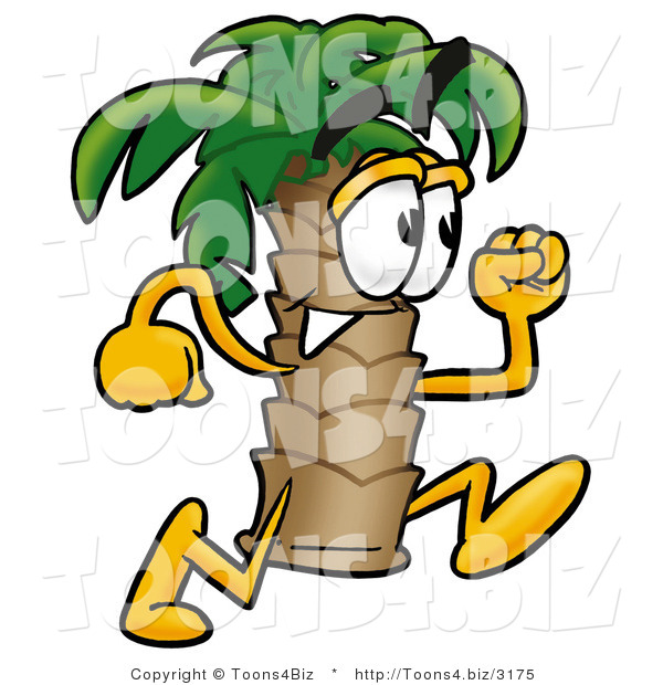 Illustration of a Cartoon Palm Tree Mascot Running