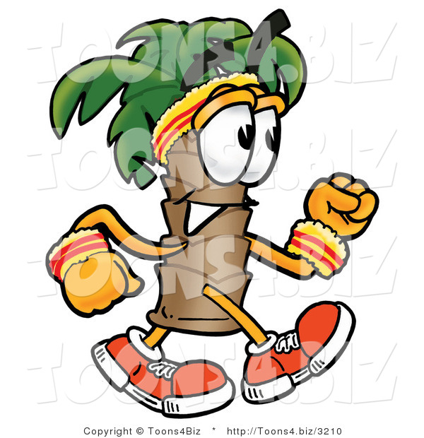 Illustration of a Cartoon Palm Tree Mascot Speed Walking or Jogging