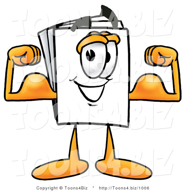 Illustration of a Cartoon Paper Mascot Flexing His Arm Muscles