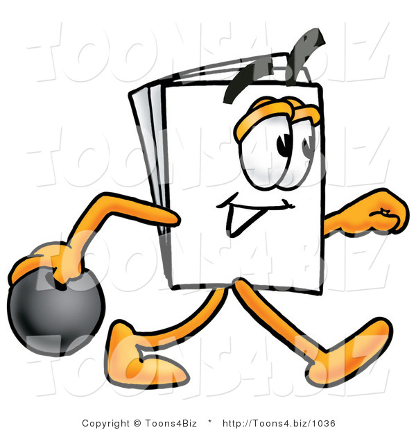 Illustration of a Cartoon Paper Mascot Holding a Bowling Ball