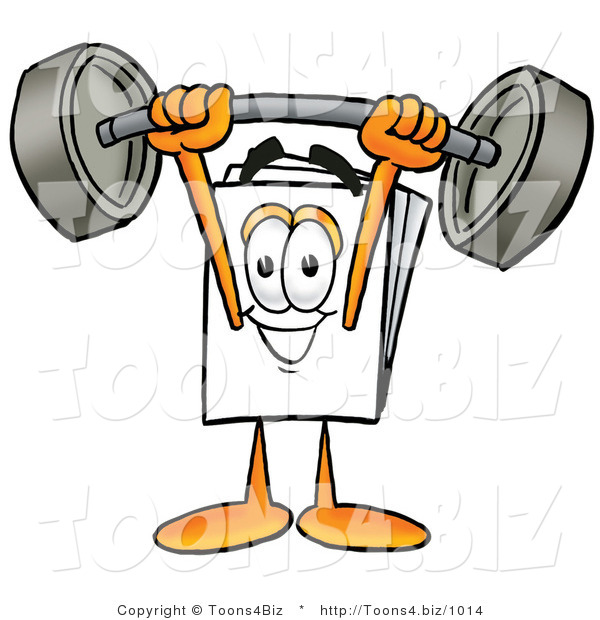 Illustration of a Cartoon Paper Mascot Holding a Heavy Barbell Above His Head