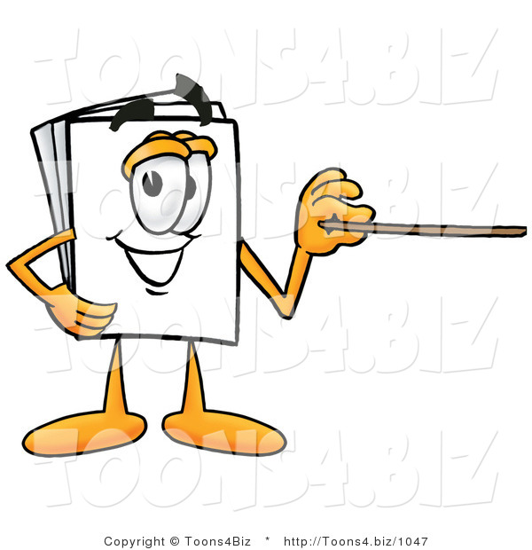 Illustration of a Cartoon Paper Mascot Holding a Pointer Stick