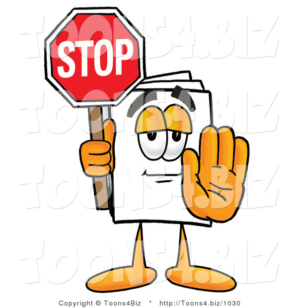 Illustration of a Cartoon Paper Mascot Holding a Stop Sign