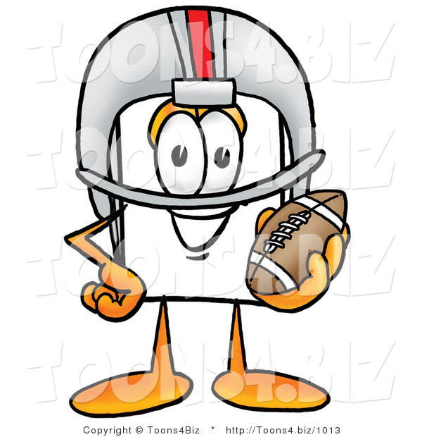 Illustration of a Cartoon Paper Mascot in a Helmet, Holding a Football
