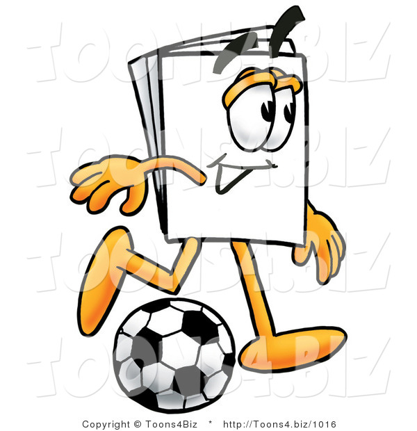 Illustration of a Cartoon Paper Mascot Kicking a Soccer Ball