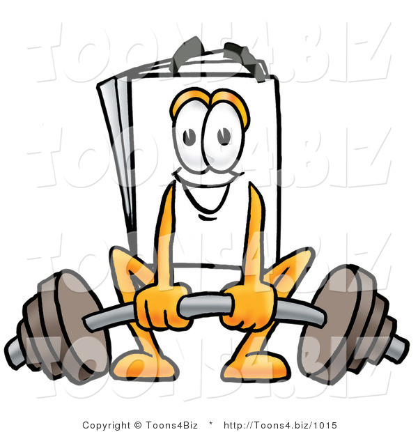 Illustration of a Cartoon Paper Mascot Lifting a Heavy Barbell