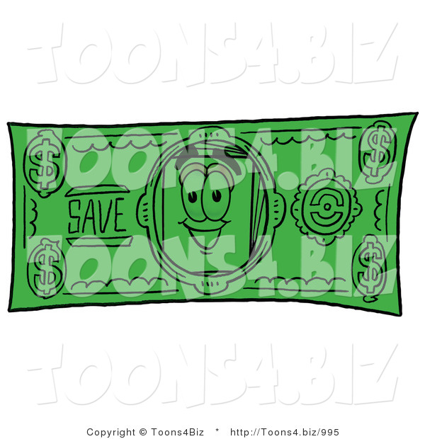 Illustration of a Cartoon Paper Mascot on a Dollar Bill