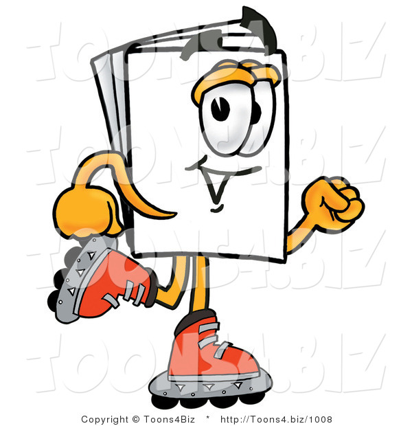 Illustration of a Cartoon Paper Mascot Roller Blading on Inline Skates