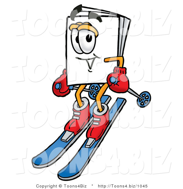 Illustration of a Cartoon Paper Mascot Skiing Downhill
