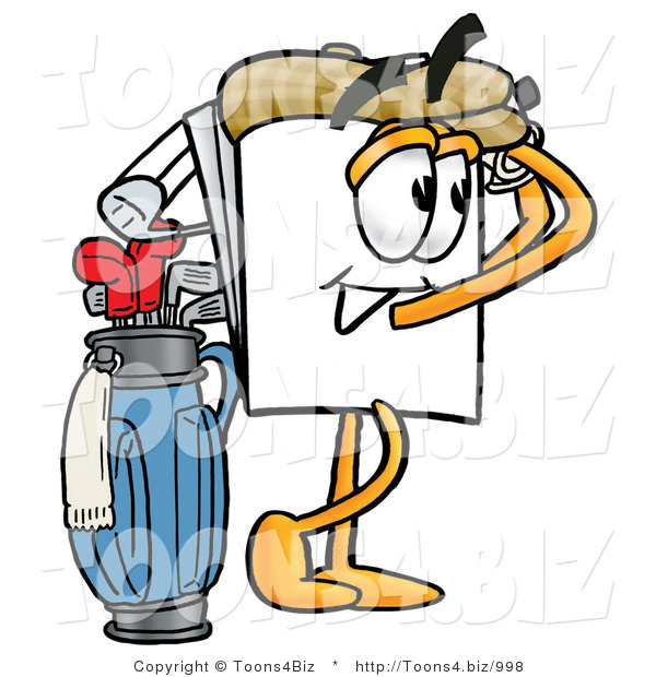 Illustration of a Cartoon Paper Mascot Swinging His Golf Club While Golfing
