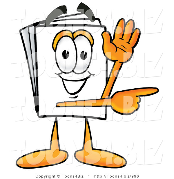 Illustration of a Cartoon Paper Mascot Waving and Pointing