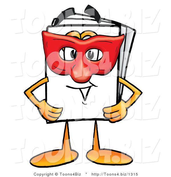 Illustration of a Cartoon Paper Mascot Wearing a Red Mask over His Face