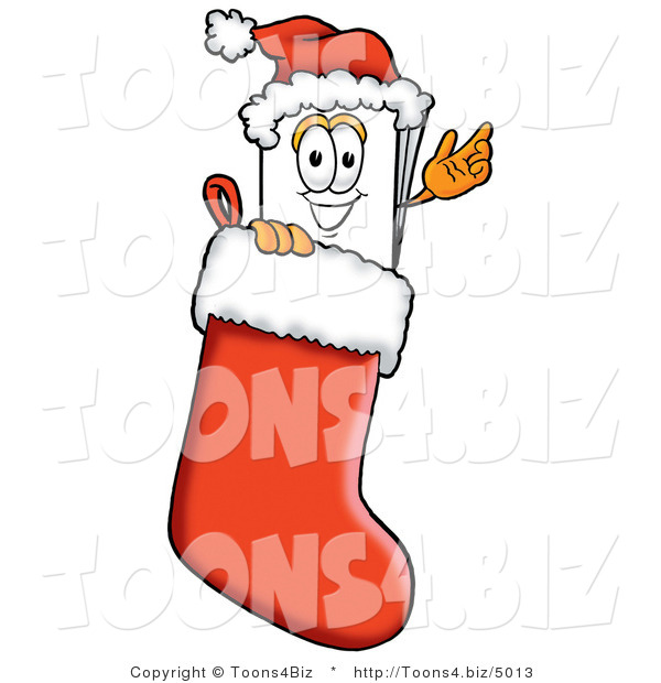 Illustration of a Cartoon Paper Mascot Wearing a Santa Hat Inside a Red Christmas Stocking