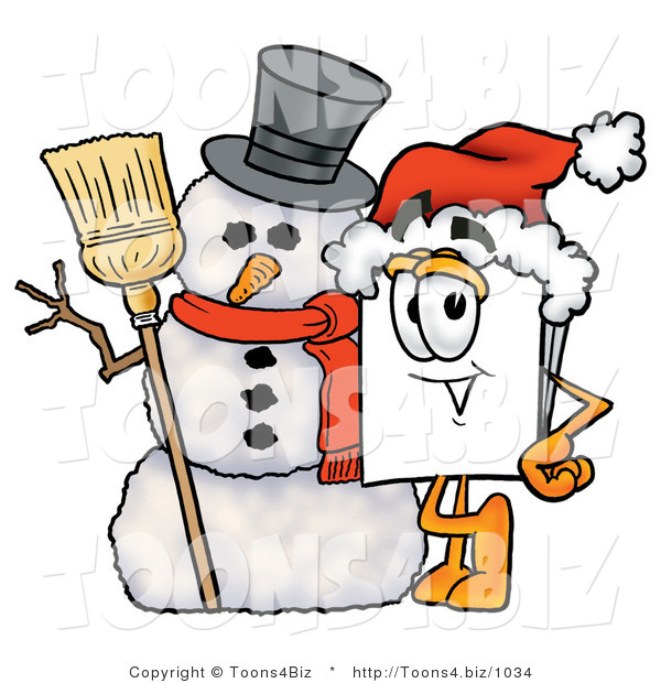Illustration of a Cartoon Paper Mascot with a Snowman on Christmas