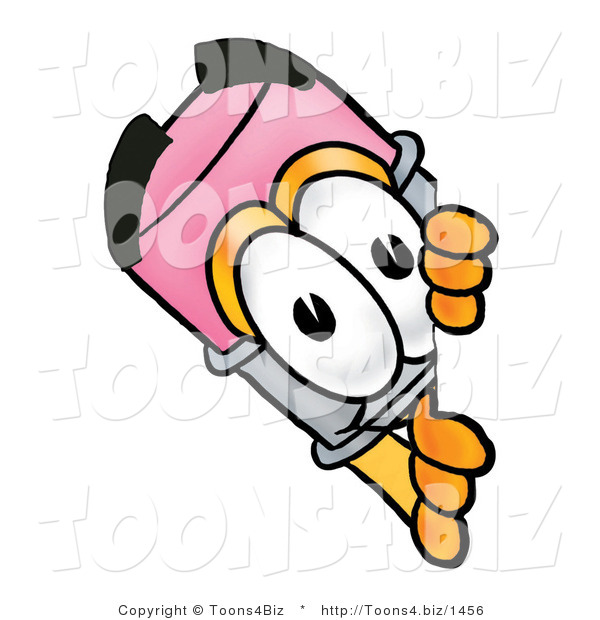 Illustration of a Cartoon Pencil Mascot Peeking Around a Corner