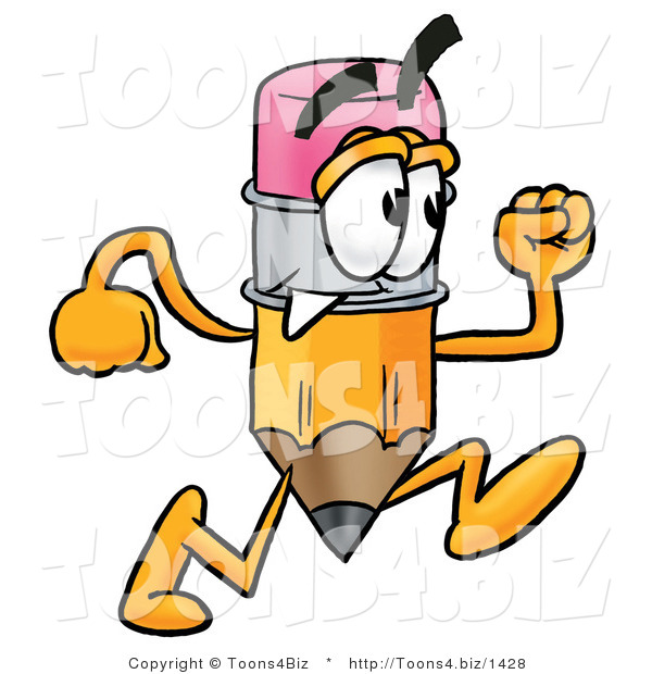 Illustration of a Cartoon Pencil Mascot Running