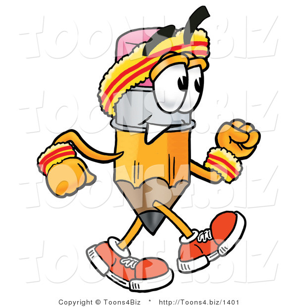Illustration of a Cartoon Pencil Mascot Speed Walking or Jogging