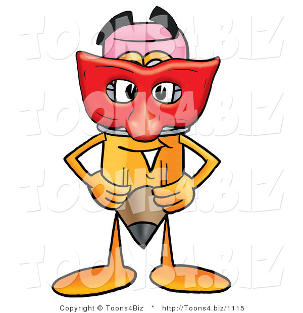 Illustration of a Cartoon Pencil Mascot Wearing a Red Mask over His Face