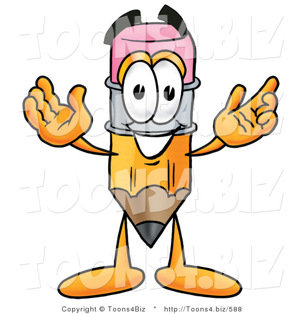 Illustration of a Cartoon Pencil Mascot with Welcoming Open Arms