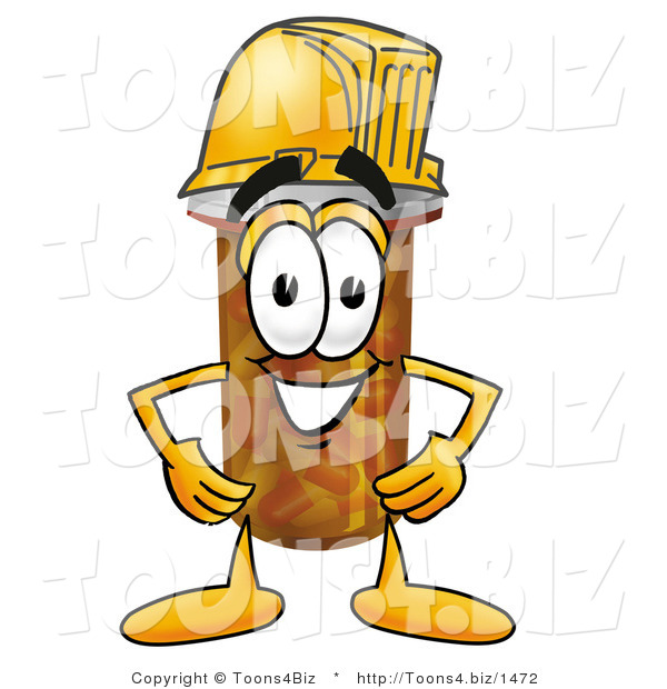Illustration of a Cartoon Pill Bottle Mascot Wearing a Helmet