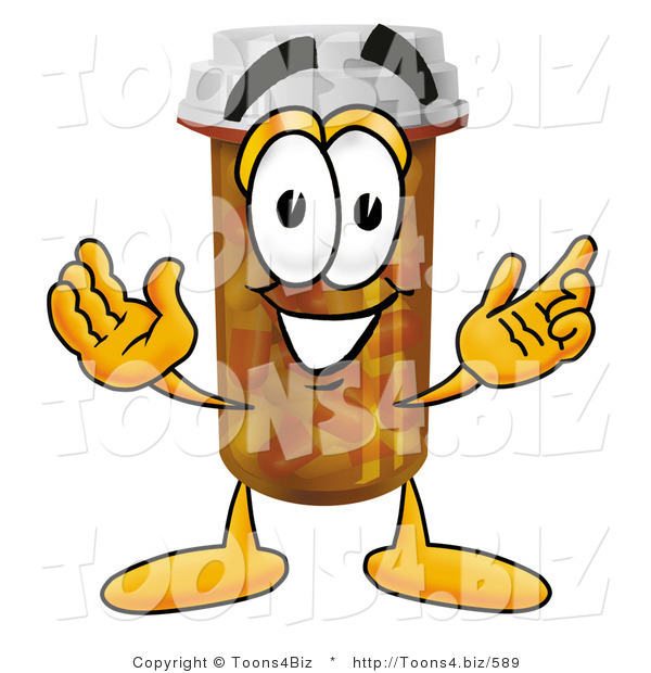 Illustration of a Cartoon Pill Bottle Mascot with Welcoming Open Arms