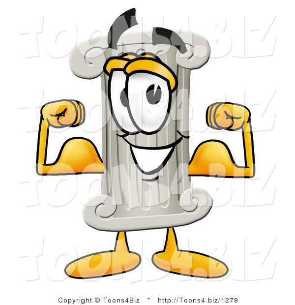 Illustration of a Cartoon Pillar Mascot Flexing His Arm Muscles