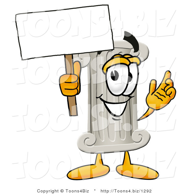 Illustration of a Cartoon Pillar Mascot Holding a Blank Sign
