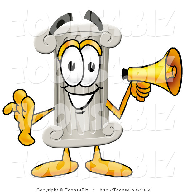 Illustration of a Cartoon Pillar Mascot Holding a Megaphone