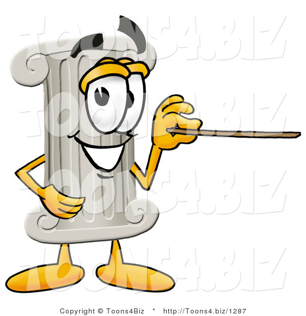 Illustration of a Cartoon Pillar Mascot Holding a Pointer Stick