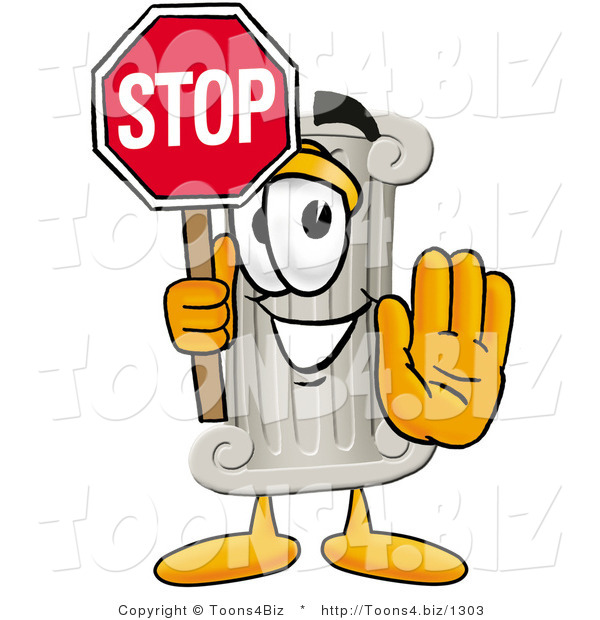 Illustration of a Cartoon Pillar Mascot Holding a Stop Sign