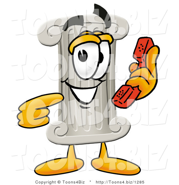 Illustration of a Cartoon Pillar Mascot Holding a Telephone