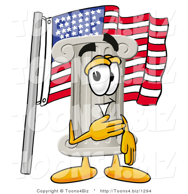 Illustration of a Cartoon Pillar Mascot Pledging Allegiance to an American Flag