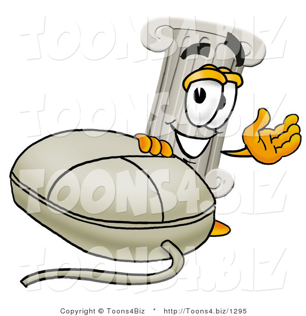 Illustration of a Cartoon Pillar Mascot with a Computer Mouse
