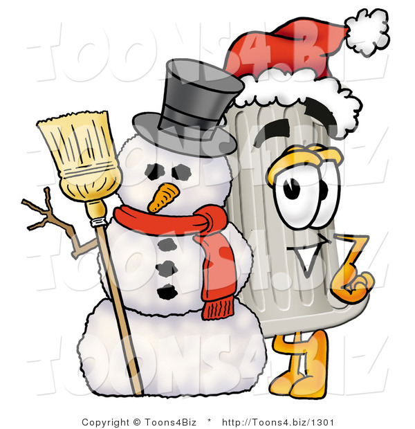 Illustration of a Cartoon Pillar Mascot with a Snowman on Christmas