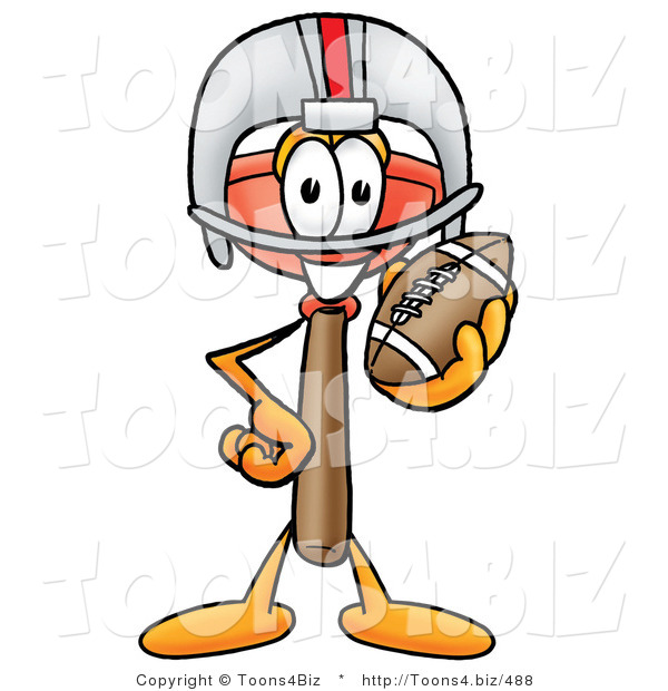 Illustration of a Cartoon Plunger Mascot in a Helmet, Holding a Football