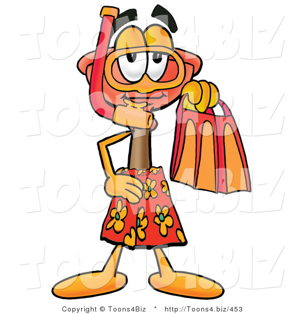 Illustration of a Cartoon Plunger Mascot in Orange and Red Snorkel Gear