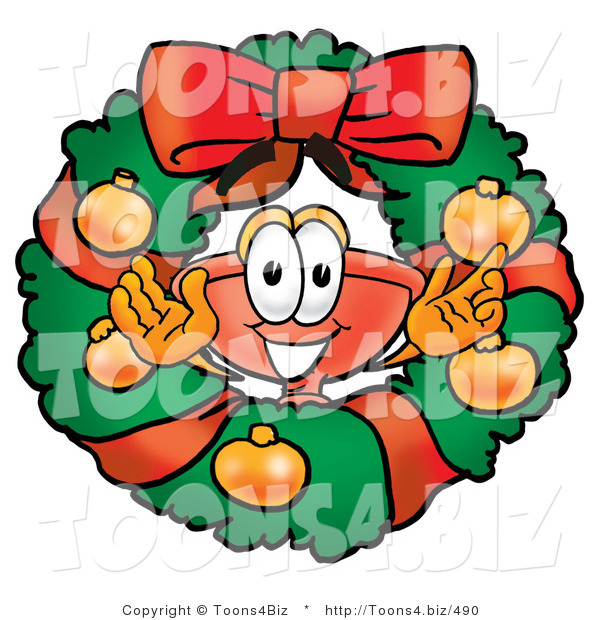 Illustration of a Cartoon Plunger Mascot in the Center of a Christmas Wreath