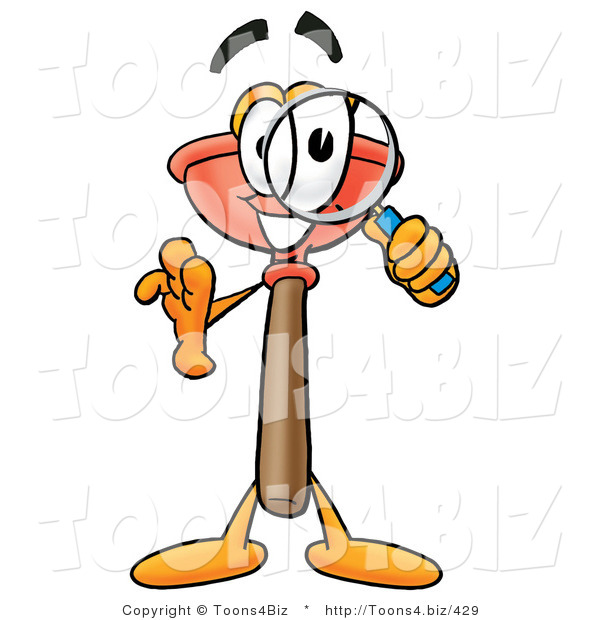 Illustration of a Cartoon Plunger Mascot Looking Through a Magnifying Glass