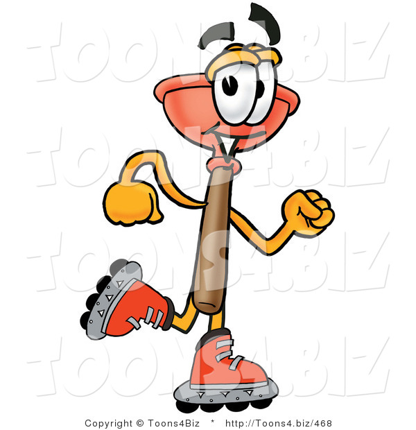 Illustration of a Cartoon Plunger Mascot Roller Blading on Inline Skates