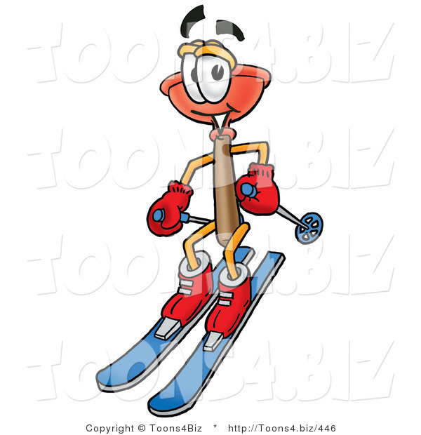 Illustration of a Cartoon Plunger Mascot Skiing Downhill
