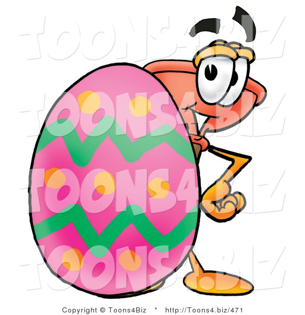 Illustration of a Cartoon Plunger Mascot Standing Beside an Easter Egg