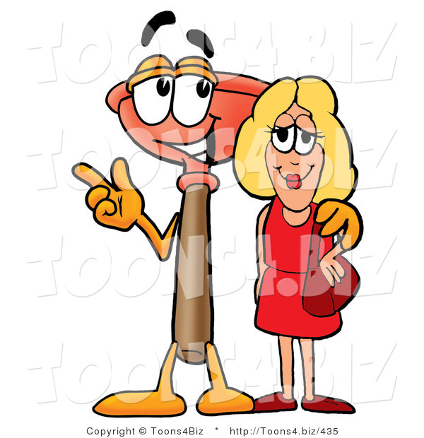 Illustration of a Cartoon Plunger Mascot Talking to a Pretty Blond Woman