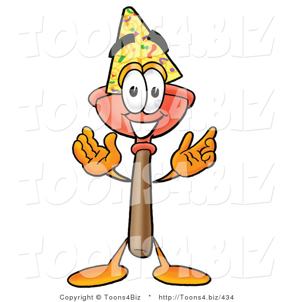 Illustration of a Cartoon Plunger Mascot Wearing a Birthday Party Hat