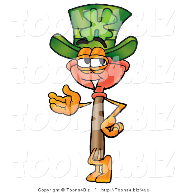 Illustration of a Cartoon Plunger Mascot Wearing a Saint Patricks Day Hat with a Clover on It