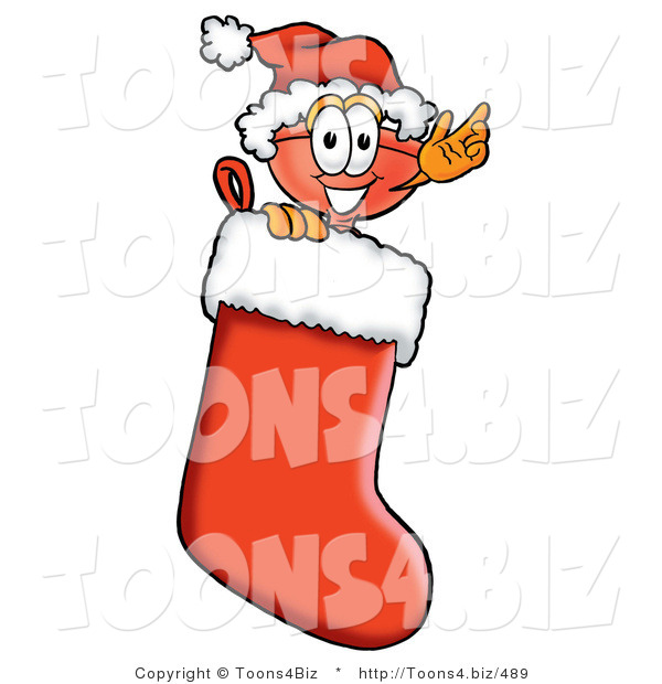 Illustration of a Cartoon Plunger Mascot Wearing a Santa Hat Inside a Red Christmas Stocking