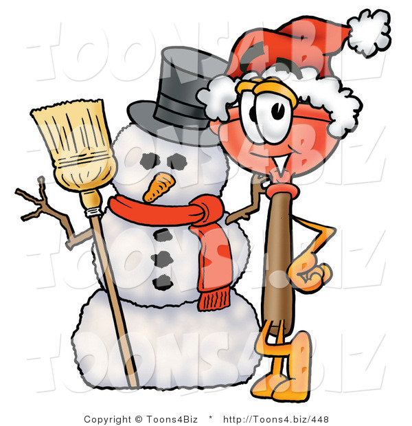 Illustration of a Cartoon Plunger Mascot with a Snowman on Christmas