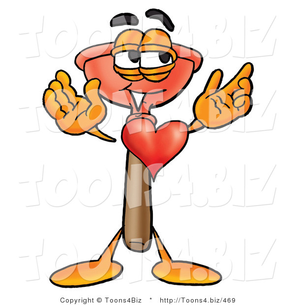 Illustration of a Cartoon Plunger Mascot with His Heart Beating out of His Chest