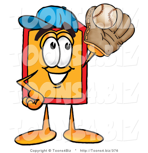 Illustration of a Cartoon Price Tag Mascot Catching a Baseball with a Glove