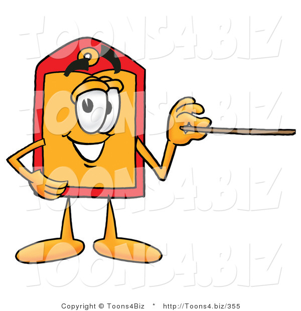 Illustration of a Cartoon Price Tag Mascot Holding a Pointer Stick