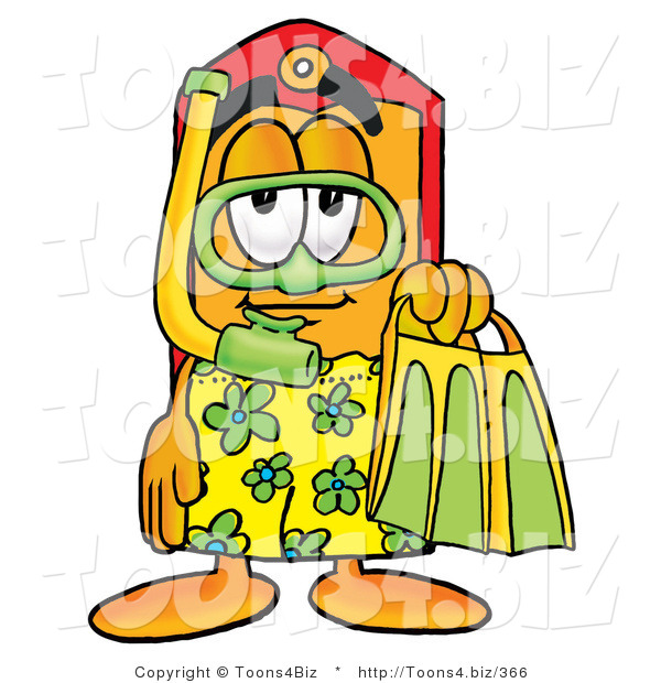 Illustration of a Cartoon Price Tag Mascot in Green and Yellow Snorkel Gear